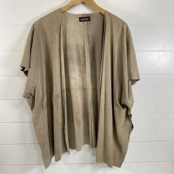 Eskandar Suede Leather Jacket Womens One Size Open Front Kimono England Luxury - Picture 1 of 15
